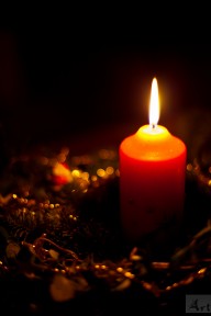 Frohe Weihnachten Kerze im Adventsgesteck